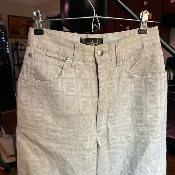 Vintage Fendi Monogram Zucca Pants Jeans Cream Silver Subtle Sparkle - Picture 1 of 9